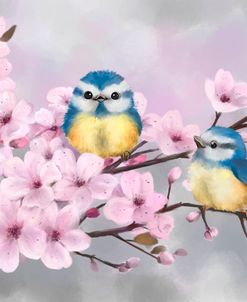 Spring Flowers with Little Birds