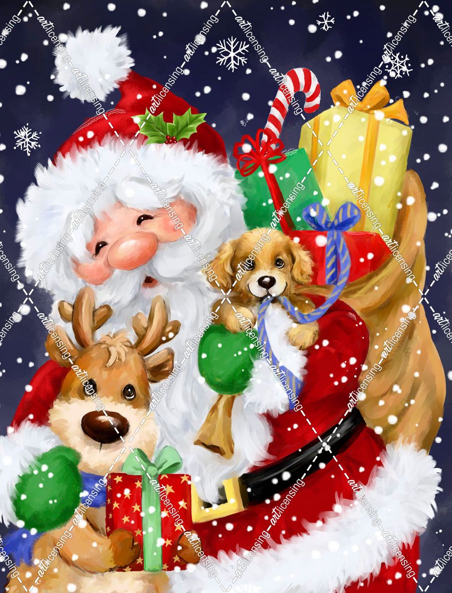 Santa, Reindeer and Puppy