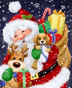 Santa, Reindeer and Puppy