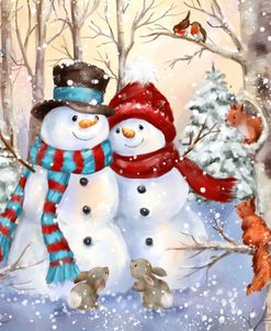 Snowmen with Animals and Birds