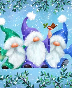 Three Gnomes with Blue Background