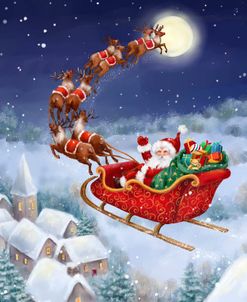 Santa in Sleigh in Night Sky