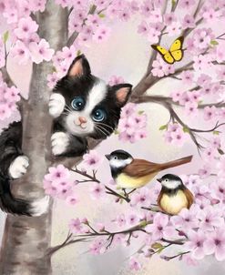 Cat and Birds on Tree