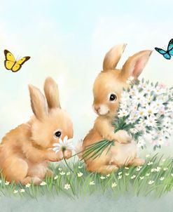 Happy Rabbits with Flowers