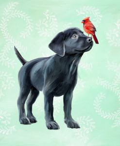 Black Lab Pup and Cardinal Mint