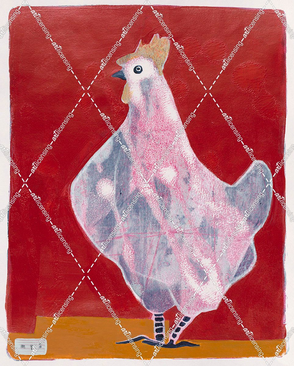0224 White Hen, Red Background 3