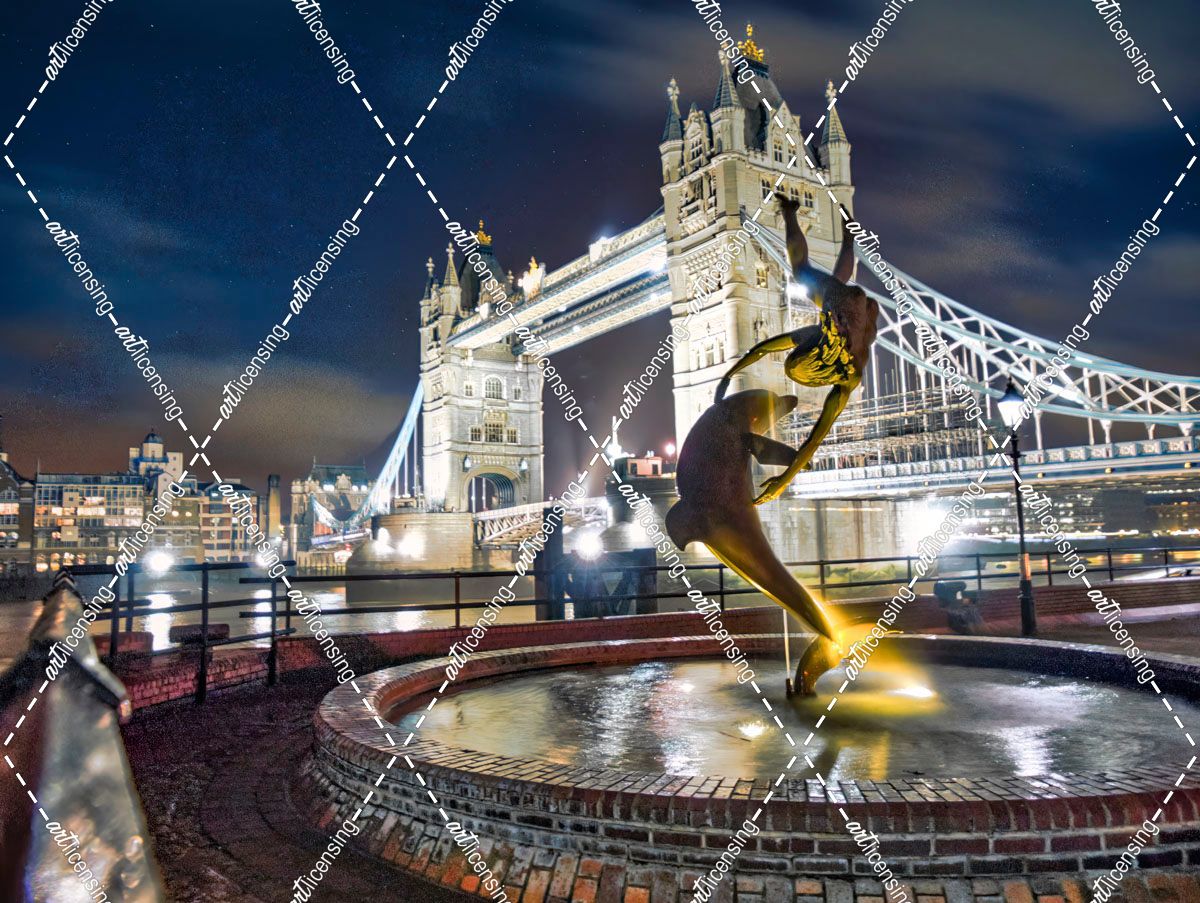 Tower Bridge And Dolphin Sculpture
