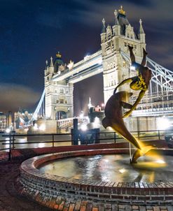Tower Bridge And Dolphin Sculpture