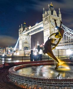 Tower Bridge And Dolphin Sculpture