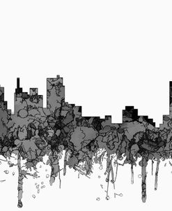 Detroit Michigan Skyline-Cartoon B&W