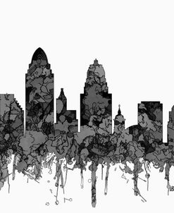 Cincinnati Ohio Skyline-Cartoon B&W