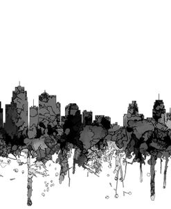 Kansas City Missouri Skyline Cartoon B&W