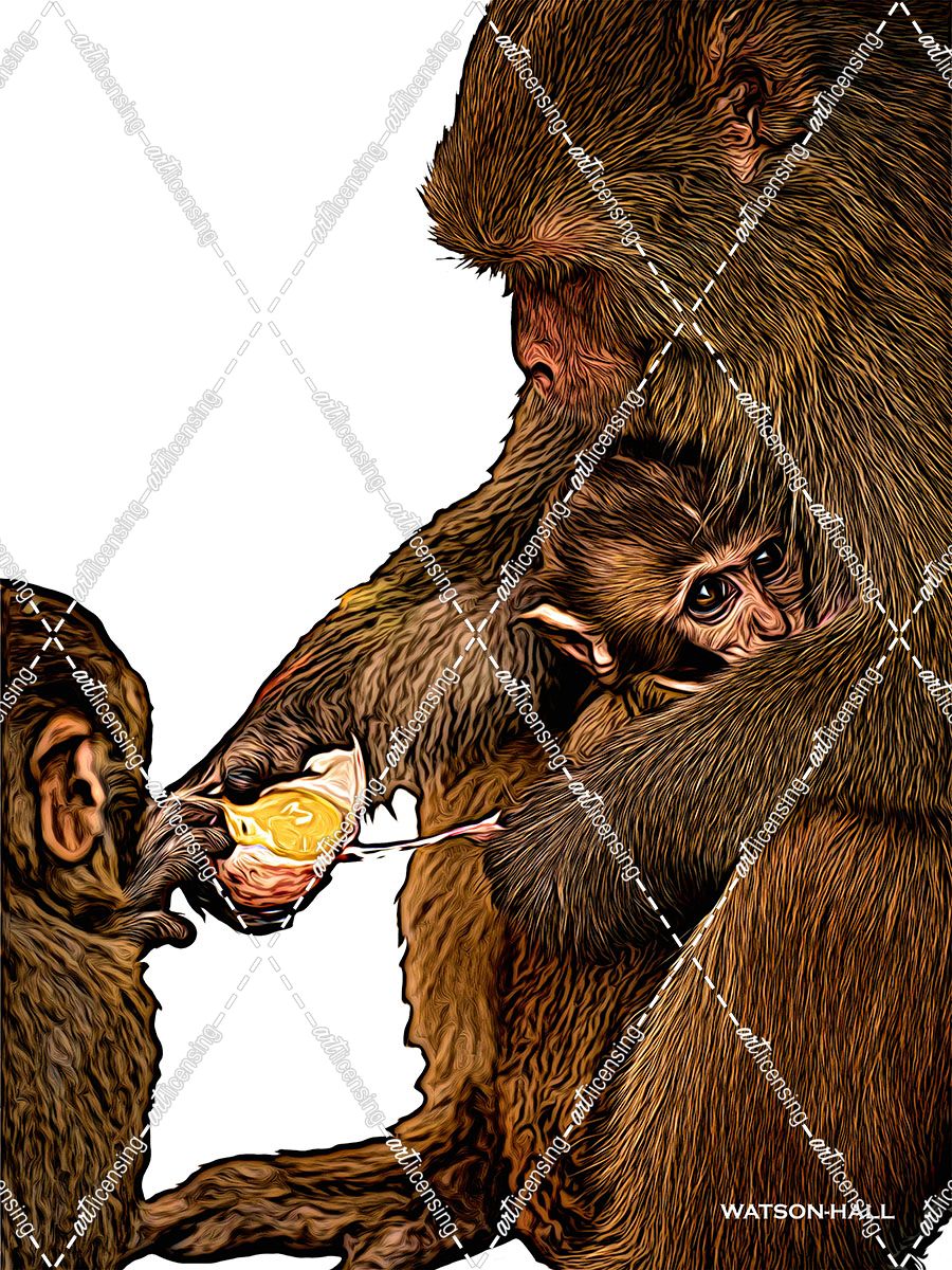 Breakfast Time – Monkey With Young – Expressionism