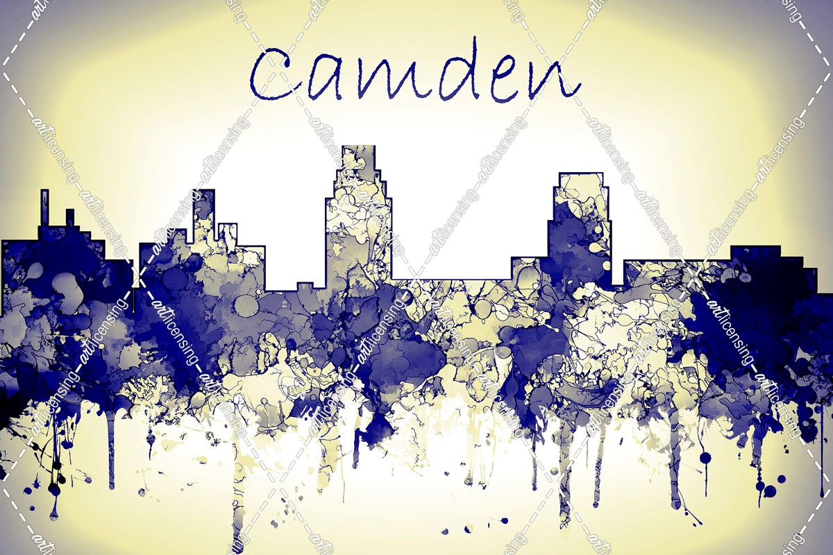Camden New Jersey Skyline-Harsh Blue Yellow