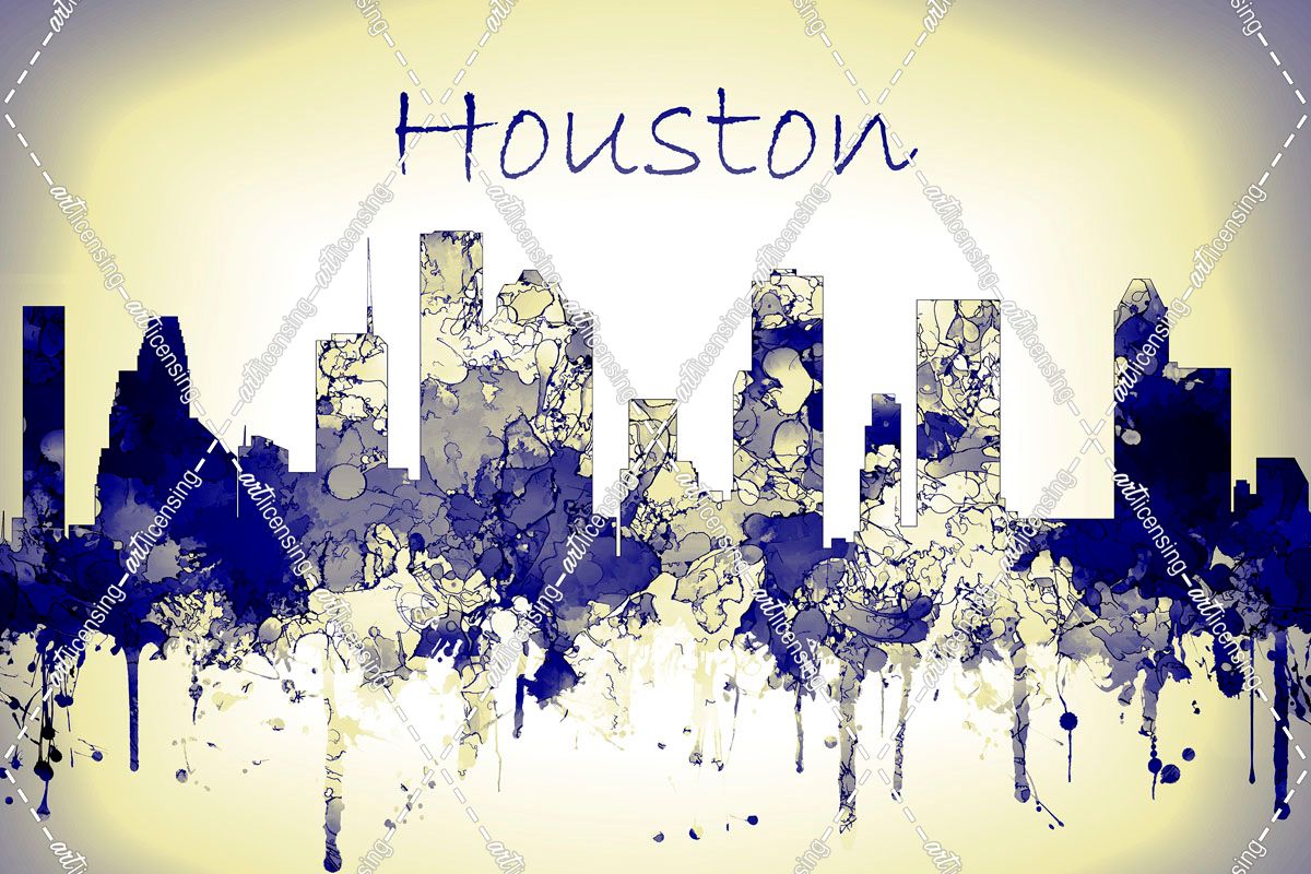 Houston Texas Skyline-Harsh Blue Yellow