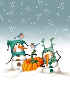 Snowmen and Pumpkin – One in Antler Hat