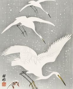 Descending Egrets In Snow – Ohara Koson