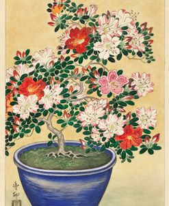 Blooming Azalea In Blue Pot – Ohara Koson
