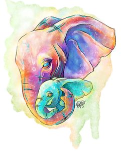 Watercolor Safari- Elephant and Calf