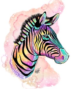 Watercolor Safari- Rainbow Zebra