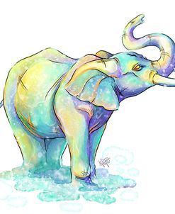 Watercolor Safari- Green Elephant