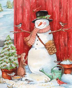 Snowman with Birds and Flurries