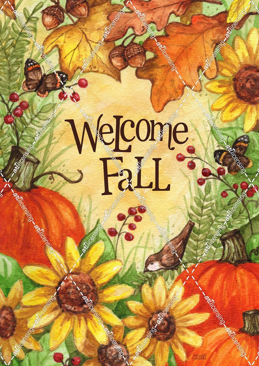 Welcome Fall Pumpkins And Leaves
