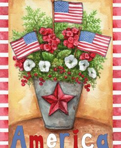 America Flowers In Bucket Flags