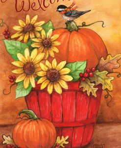 Sunflower And Pumpkin Red Basket Welcome 2