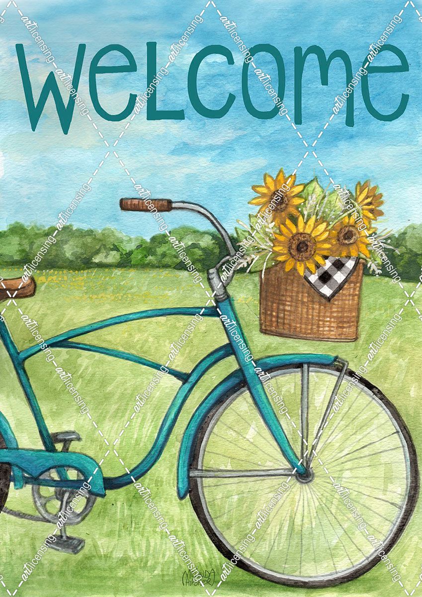 Welcome Blue Bike with Sunflowers