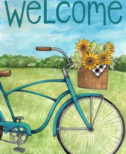 Welcome Blue Bike with Sunflowers