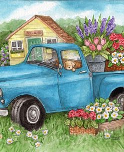 Blue Truck Flowers Hello Spring