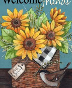 Welcome Friends Sunflower Basket Bird