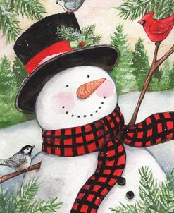Black Hat Snowman With Birds