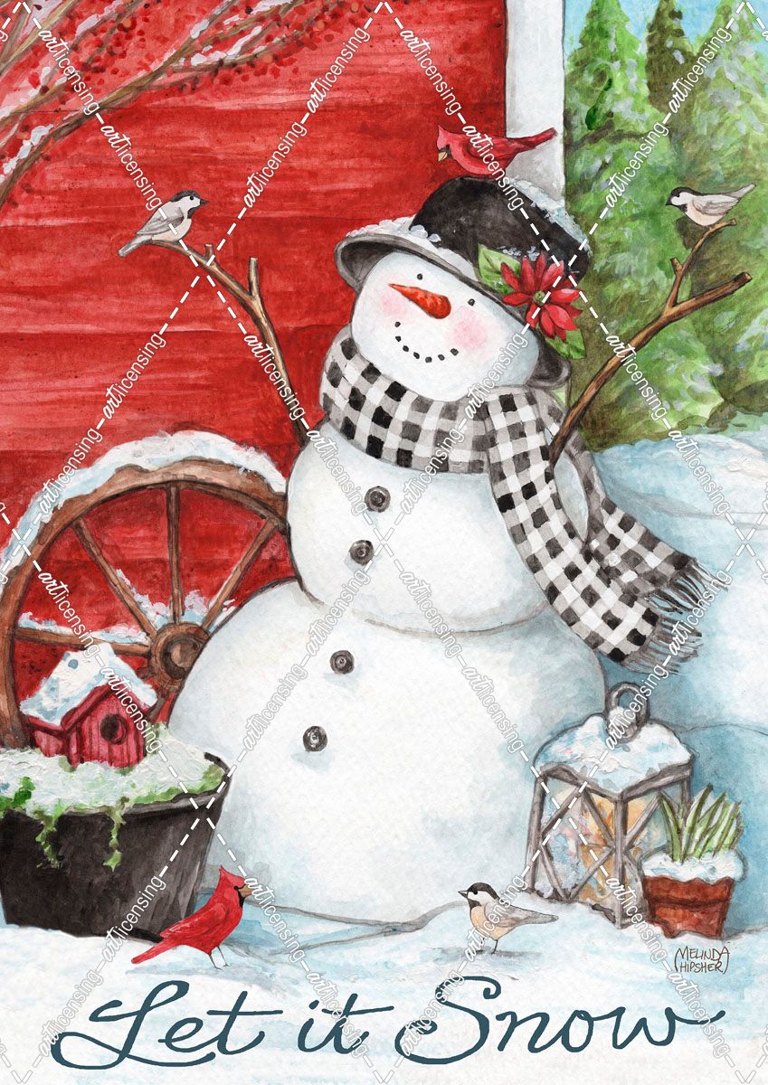 Snowman With Birds and Barn Let It Snow