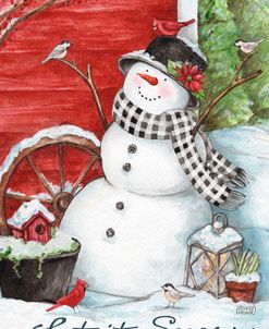 Snowman With Birds and Barn Let It Snow