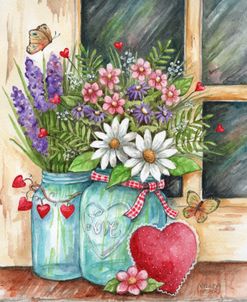 Hearts and Jars With Flowers
