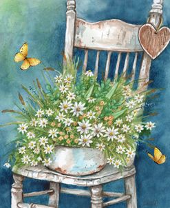 White Daisies and Butterflies On Chair