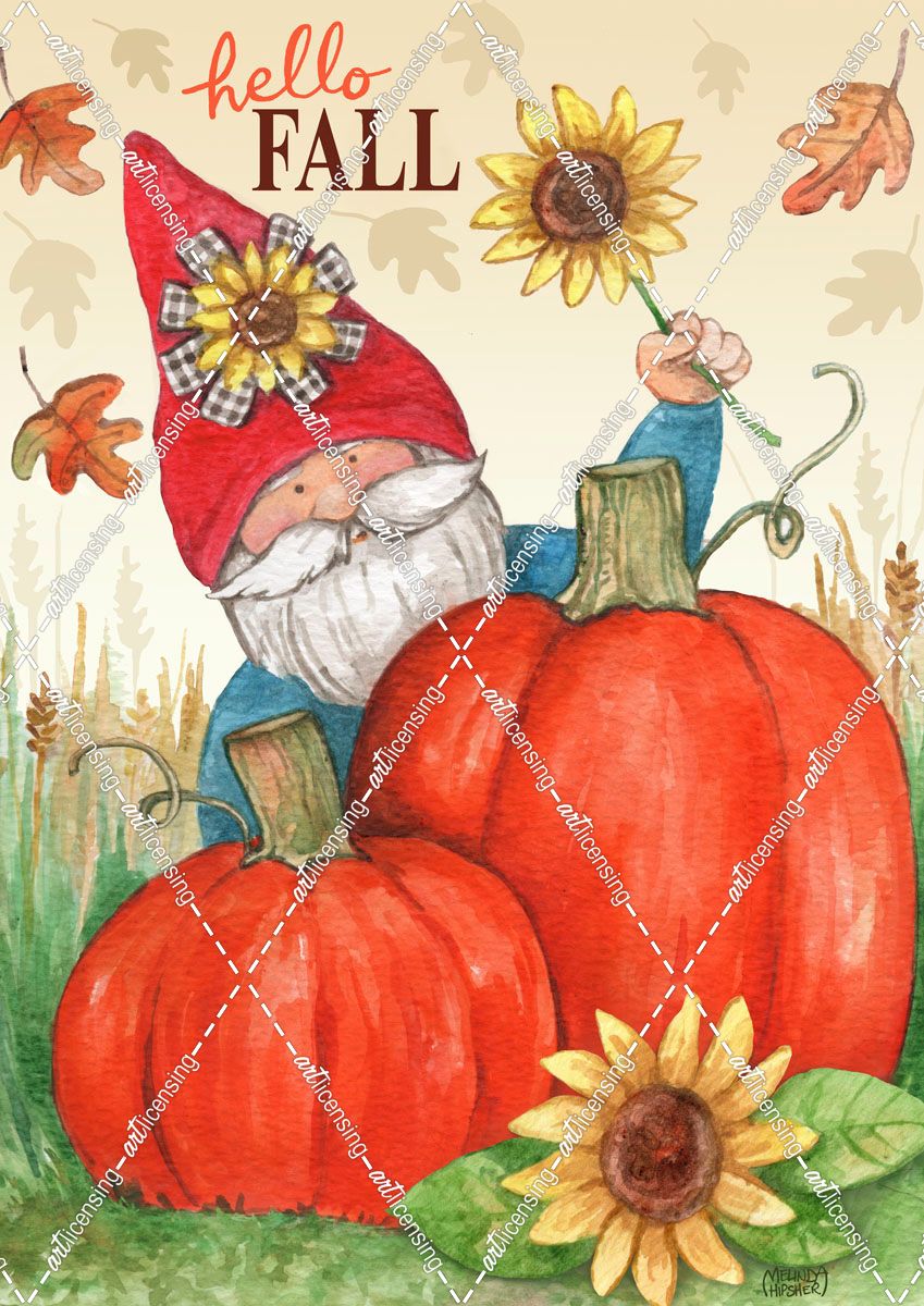 Fall Gnome With Pumpkin and Sunflowers