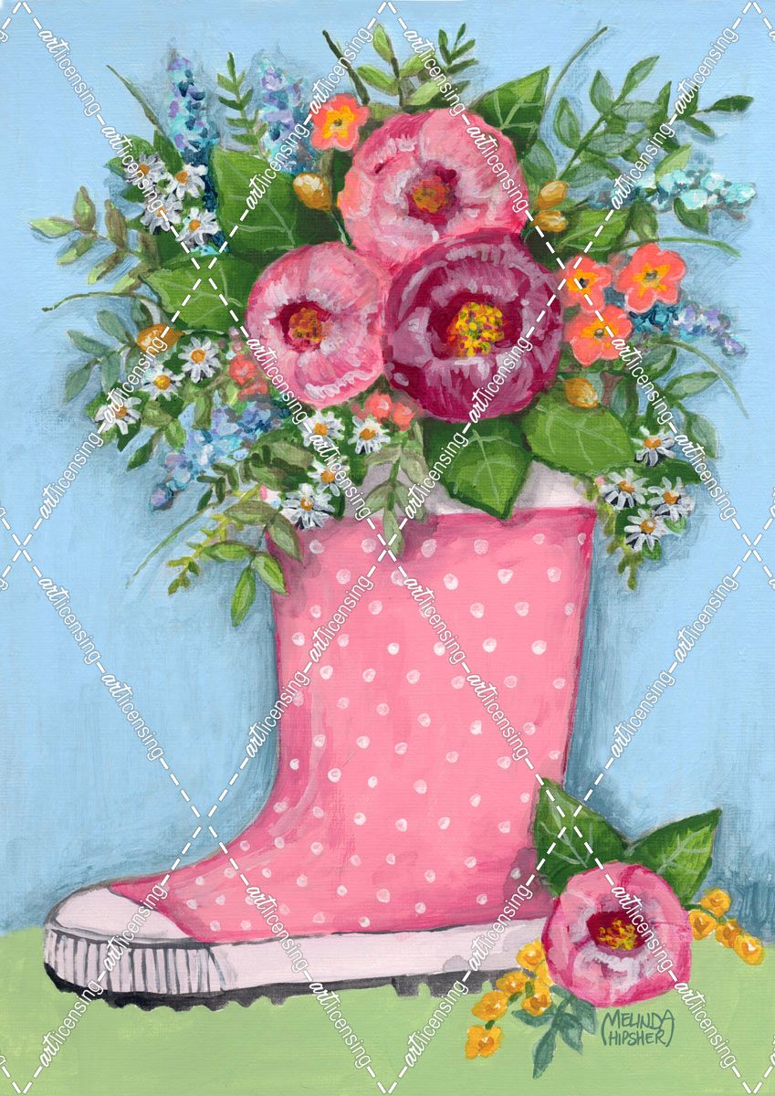 Boot and Flowers Spring Pink