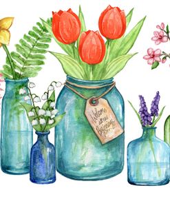 Spring Flowers In Glass Jars