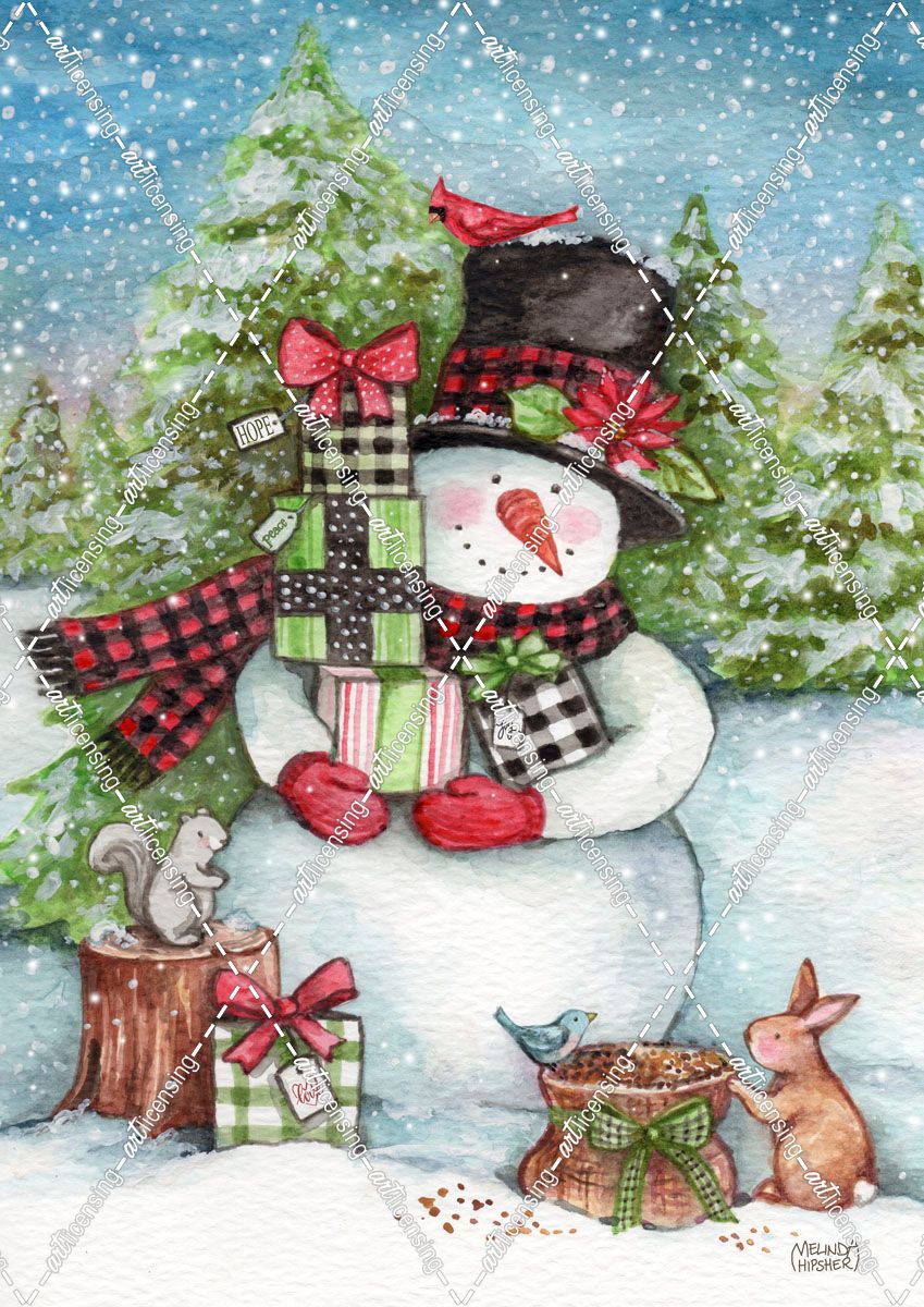 Snowman With Animals Welcome Friends