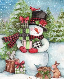 Snowman With Animals Welcome Friends