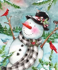 Forest Snowman With Birds