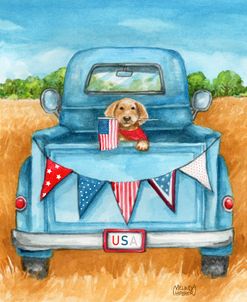Blue Truck With Patriotic Dog
