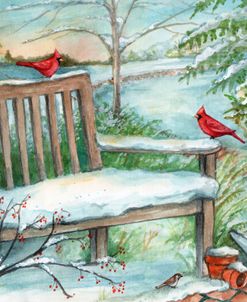 Cardinals In Winter Bench Scene
