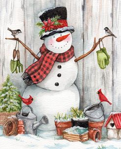 Gardening Snowman With Birds