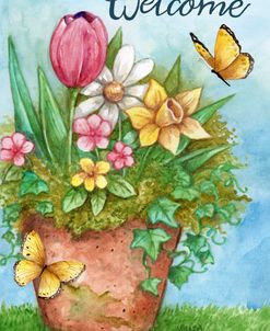 Welcome Spring Bouquet In Pot With Butterflies