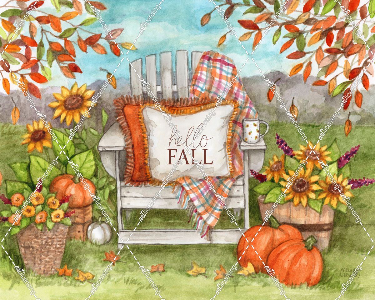 Hello Fall Chair With Pumpkins