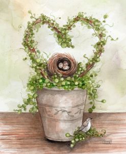 Heart Ivy With Nest And Bird